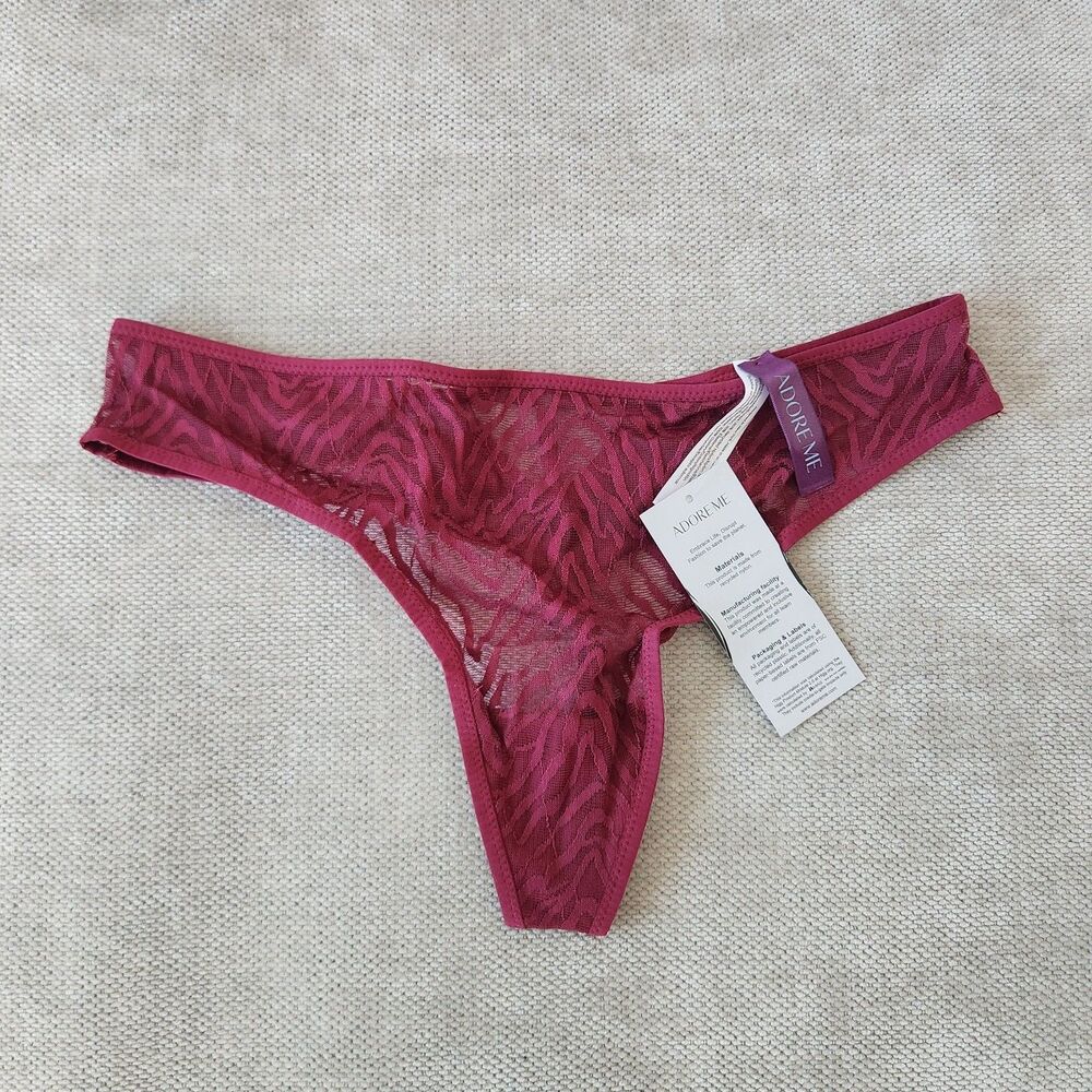 Adore Me Medium Red Mesh Thong Panty NWT‎